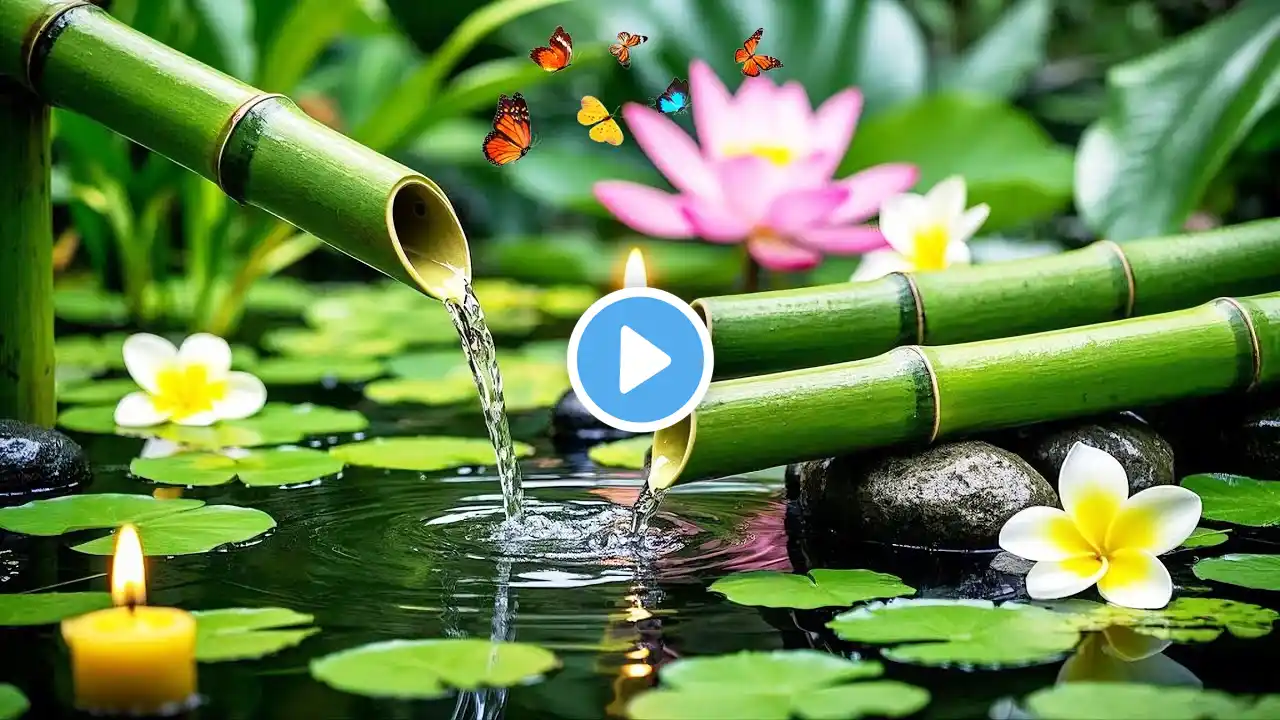 Bamboo Water Fountain 🌿 Relieve Stress, Relaxing Music, Meditation Music, Nature Sound + Water Sound