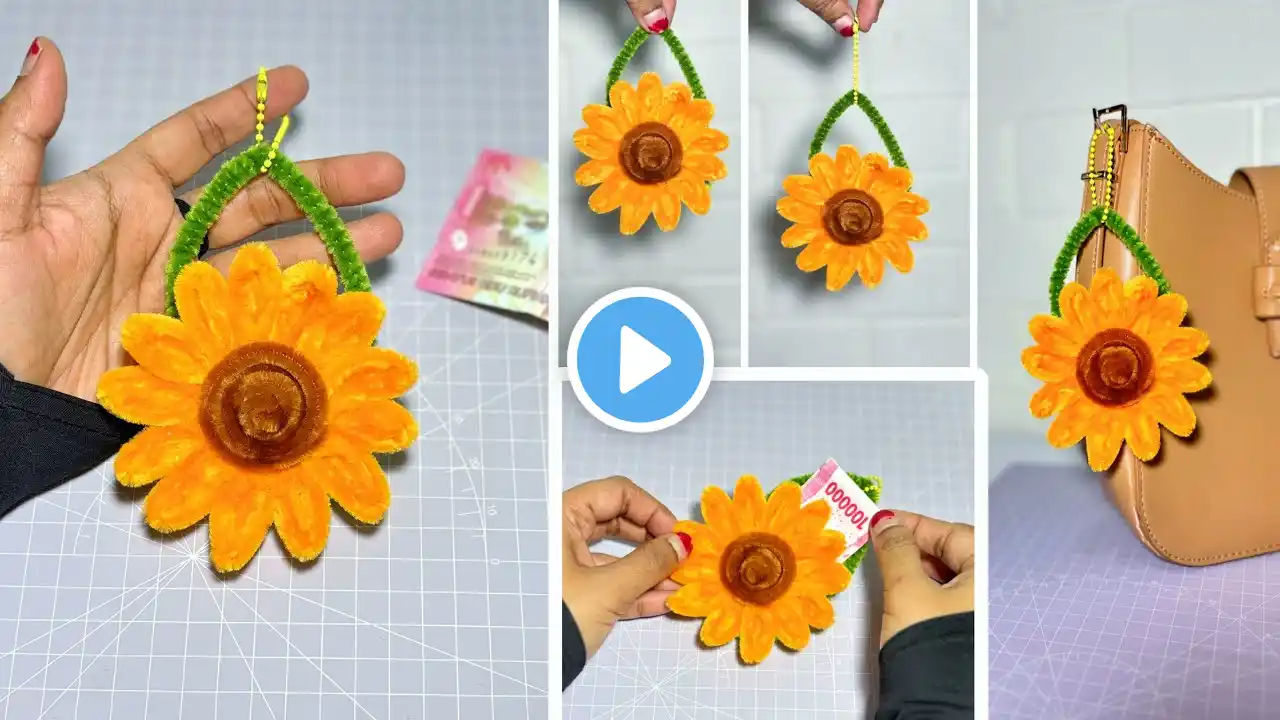 DIY  Keychain🌻SunFlower with Fuzzy Wire - DIY Pipe Cleaner Keychain