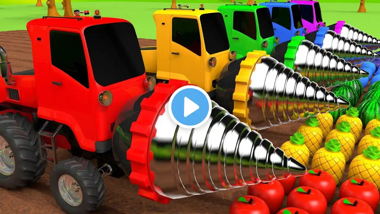 Harvesting Fruits with Drill Construction Vehicle Learn Colors for Kids Children