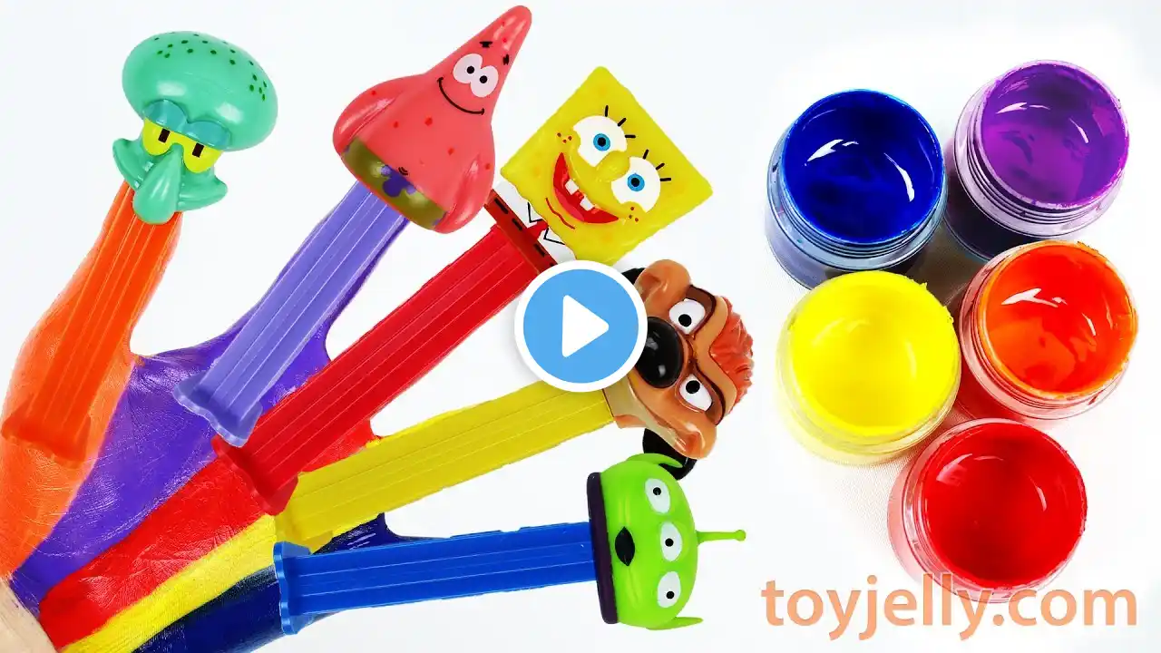 Learn Colors Hand Body Paint Pez Candy SpongeBob Patrick Finger Family Song Nursery Rhymes for Kids