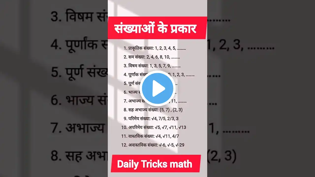 संख्याओ के प्रकार  | type of Number #upsc #gkquiz #staticgk #ssc #sscgd ssc gd ssccgl reasoning