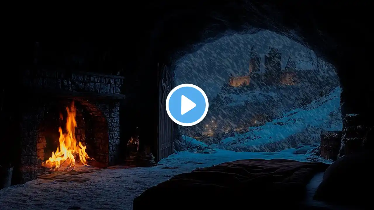 Warm Cave in a Cold Snowstorm | Soothing Fireplace Ambience for Better Sleep & Relaxation 🌙