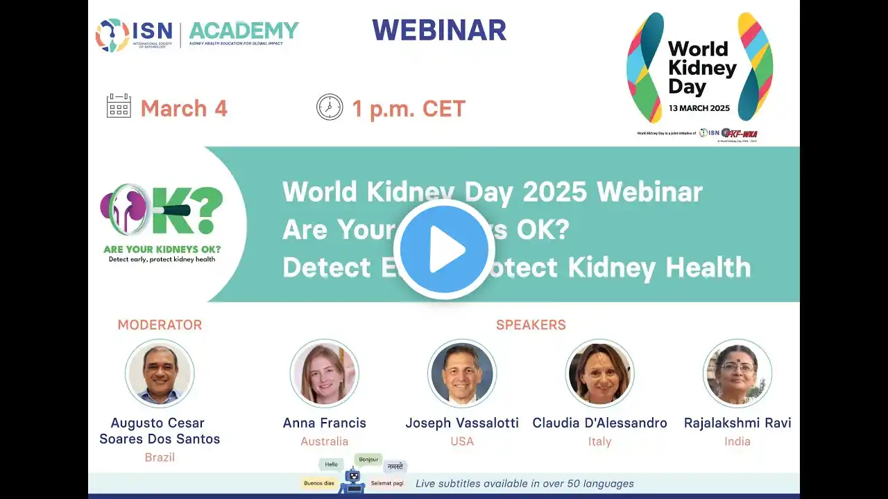 World Kidney Day 2025 Webinar: Are Your Kidneys OK? Detect early, protect kidney health