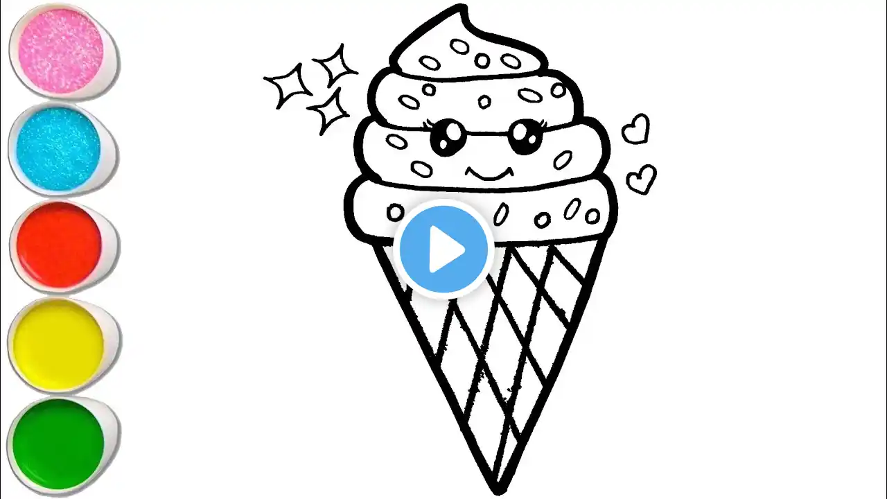 Let's Draw and Paint ice cream cone Easily Together | Painting, Coloring for Toddlers & Beginner