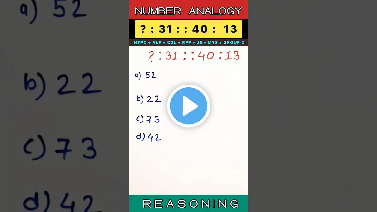 Railway Reasoning | SSC Reasoning | #reasoning #analogy #pyq #ntpc #alp #gaganpratapmaths #shorts