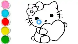 How to draw a easy hello kitty holding a heart drawing for kids and toddlers.‪@MagicDrawings1.1‬